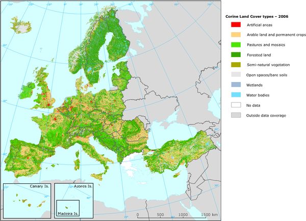 Rys. 1. Corine Land Cover 2006 (poziom 1), źródło: http://www.eea.europa.eu